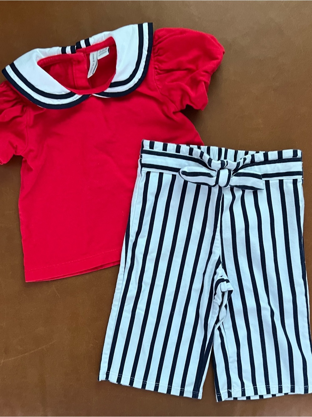 JANIE & JACK Red Sailor Top and Navy Striped Pants, 12-18mo